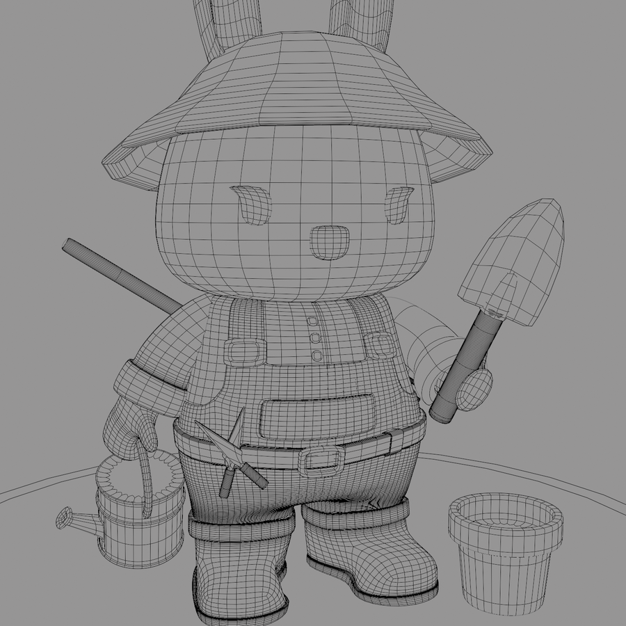 Art Toy Conejo — Wireframe & Topología Frontal
