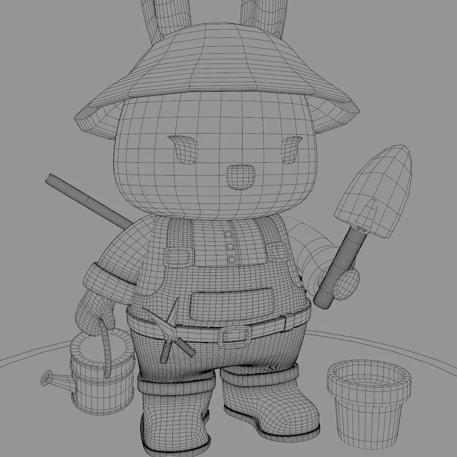 Art Toy Conejo · Wireframe & Topología Frontal